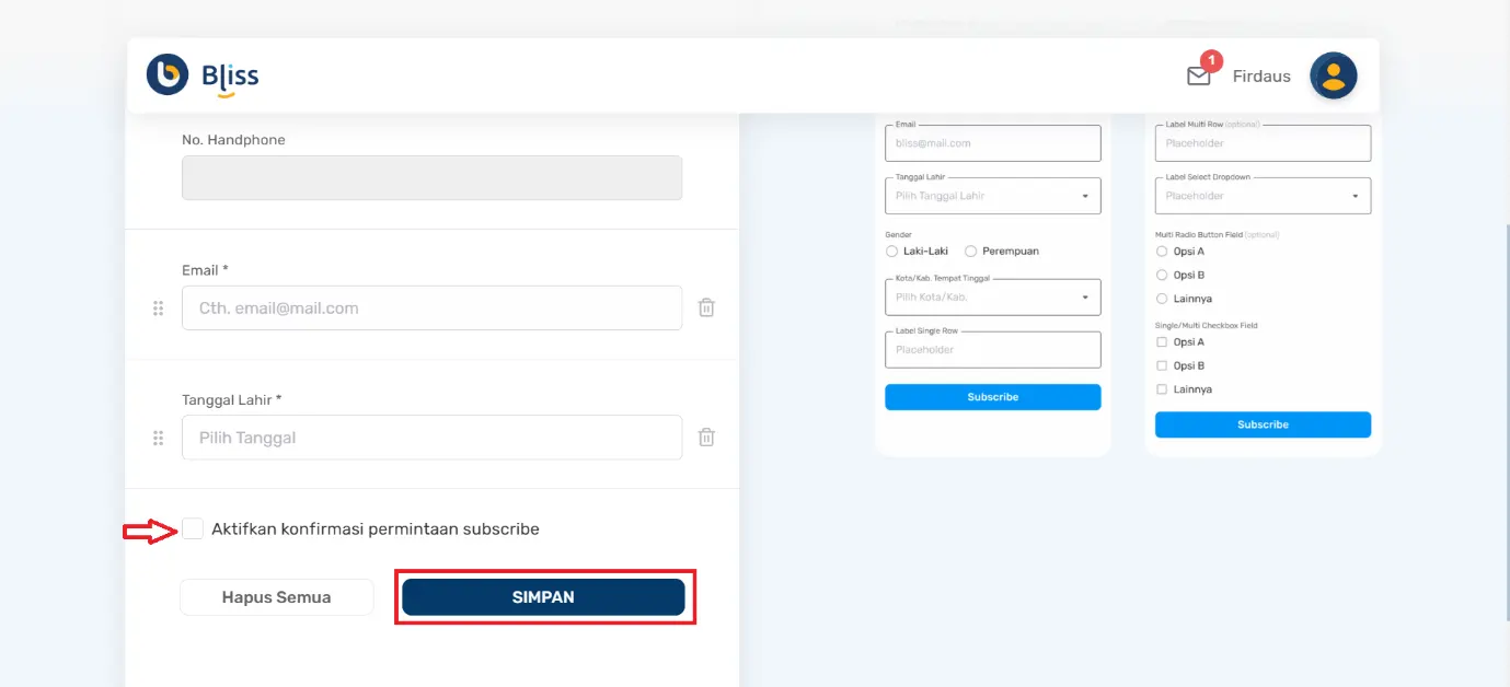 membuat subscription form